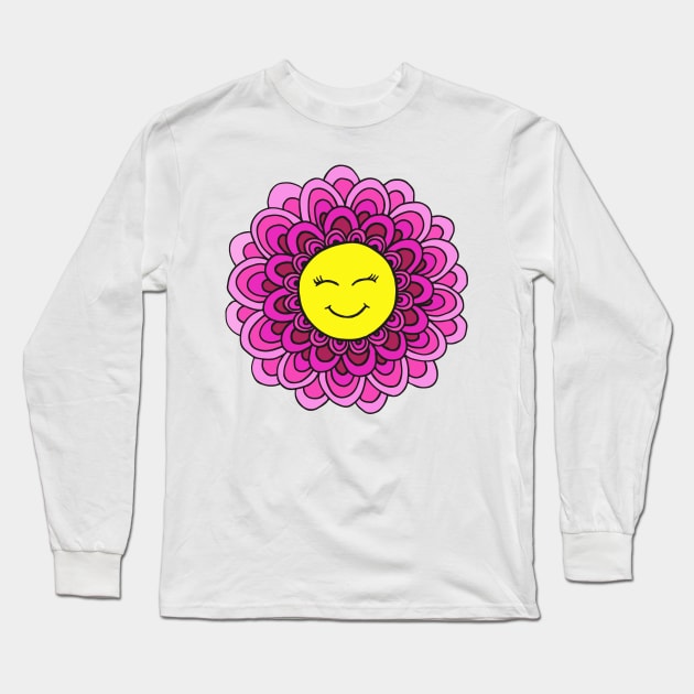 Happy Face Flower Long Sleeve T-Shirt by julieerindesigns